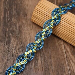 1 Yard Sequin Braid Trim | Blue & Gold | Sewing, Dress Edging & Dance Costume